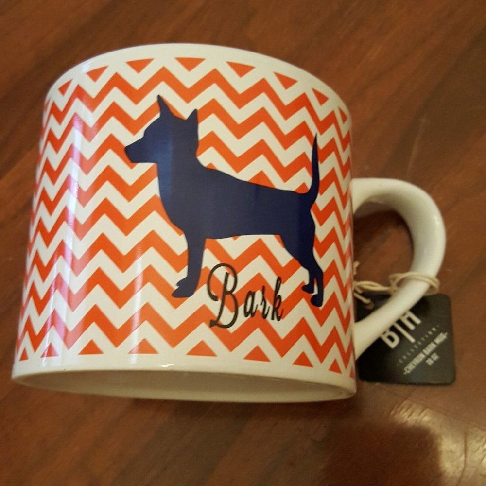 20 oz BARK Dog Lover Mug Orange Chevron Blue Dog Ceramic Rescue BLUE HARBOR